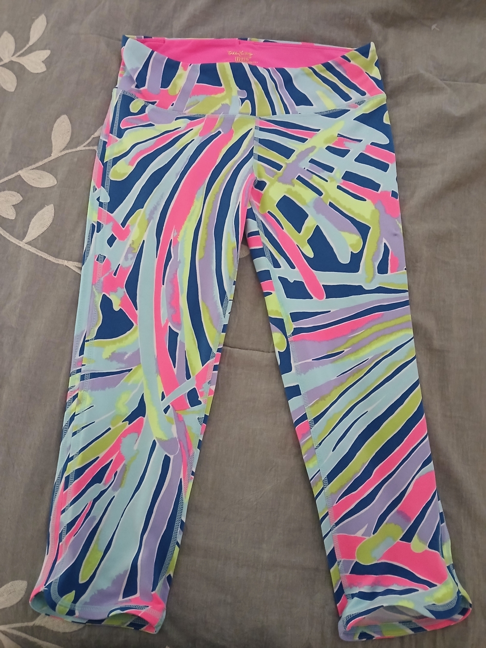 Lilly Pulitzer Neon Abstract Capri Leggings - Pink, Navy & Lime